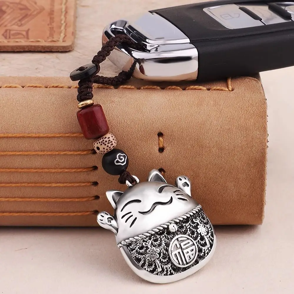 Nuovi portachiavi Lucky Cat Portachiavi in rame con corda intrecciata in argento