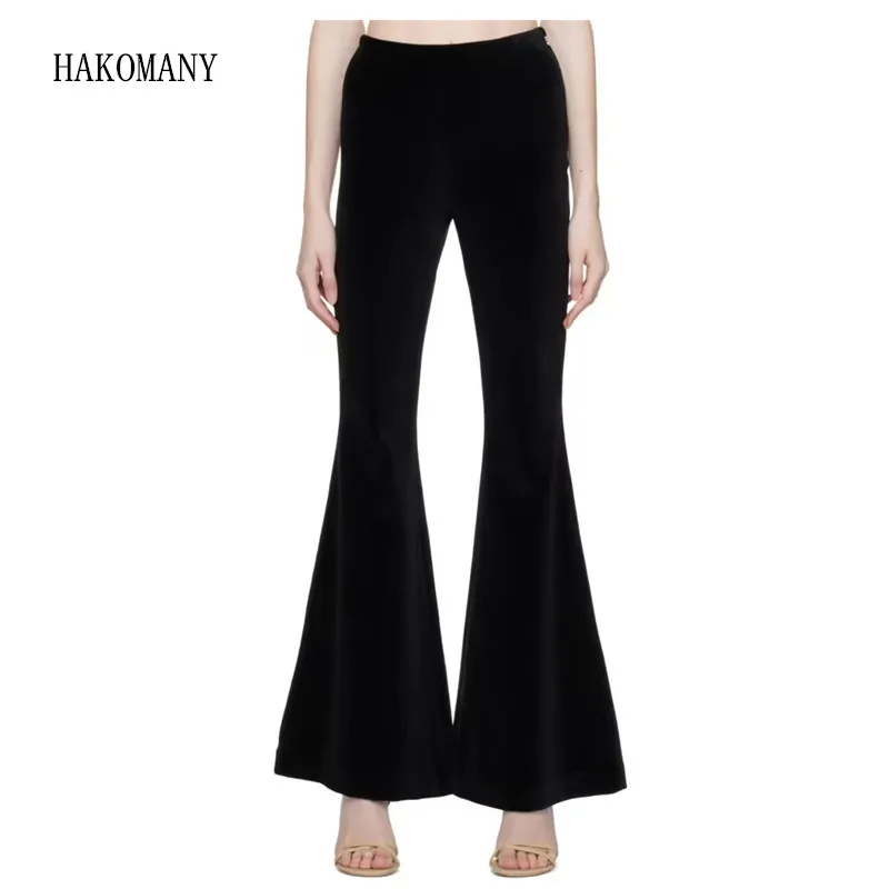 

2023 Woman Loose Velvet Trousers Yoga Bottom 8 COLORS American Retro Plain Solid Elastic High Waist Velour Flare Pants