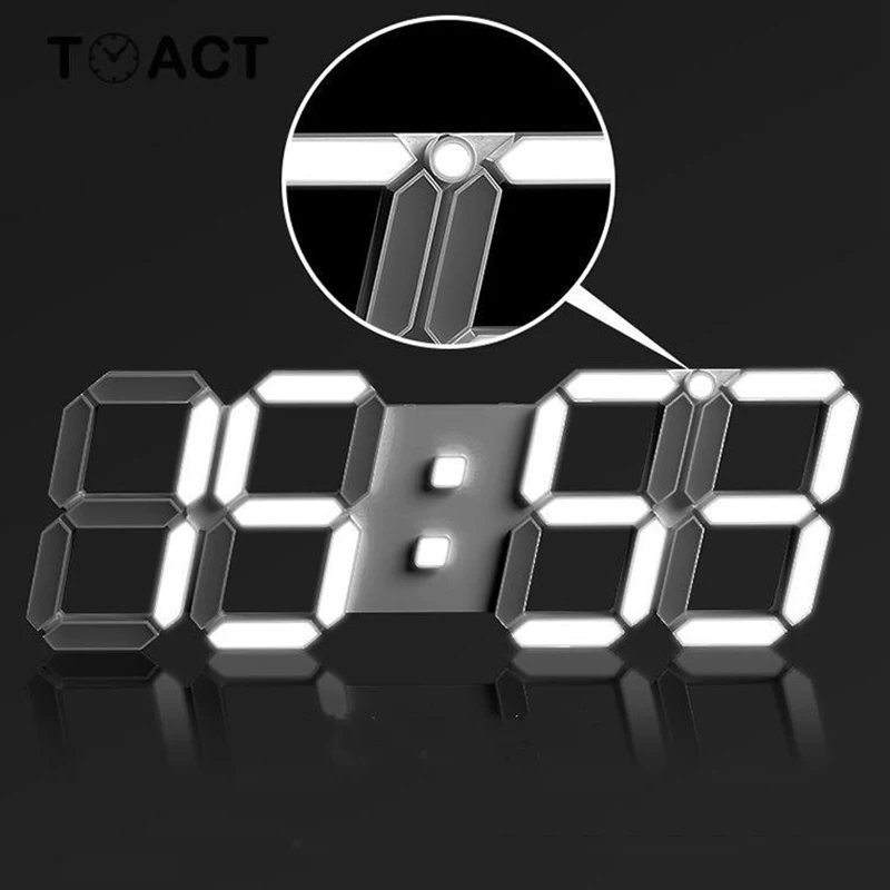 

Digital Wall Clock 3D LED Display Alarm Clocks Kitchen Office Table Desktop Wall Watch Modern Design 24 Or 12 Hour Display Mute