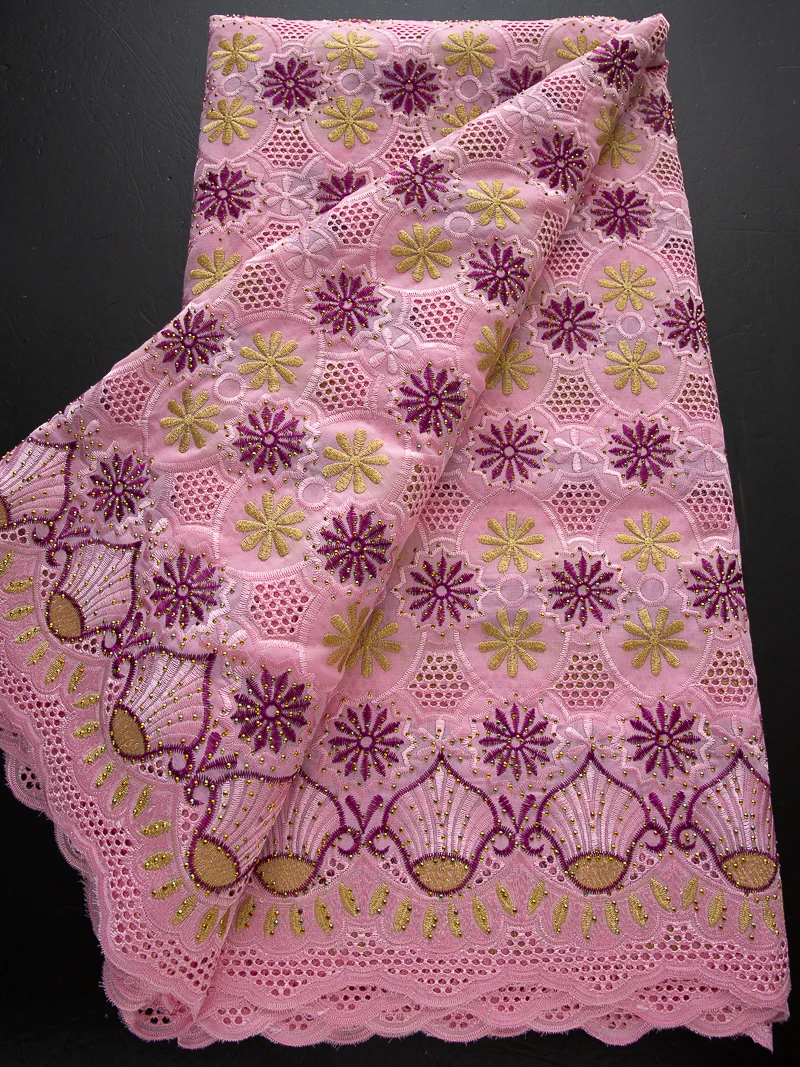 

Pink 2025 High Quality New African Cotton Lace Fabric in Switzerland Nigerian Swiss Voile Lace Women Dresses Material for Sew