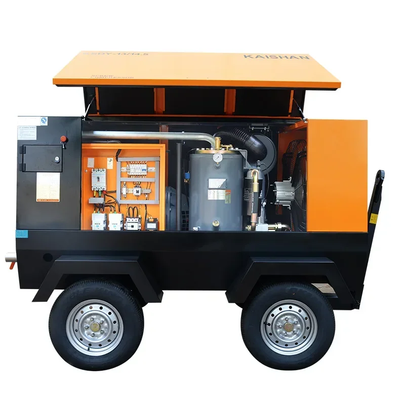 Mobile electric screw compressor with a pressure of 13 cubic meters and 14.5 kilograms