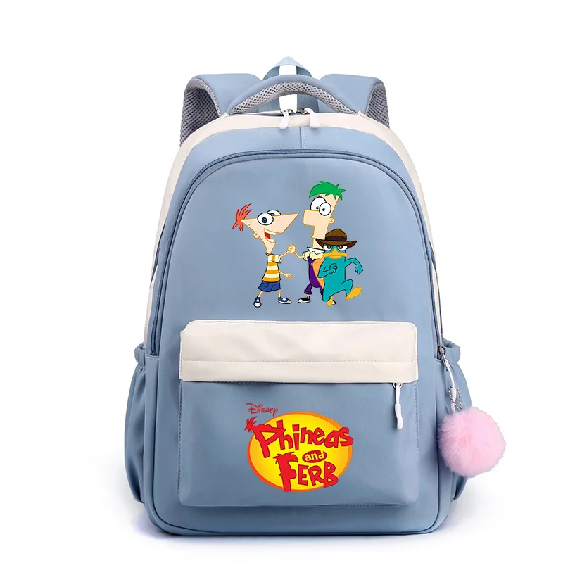 

Disney Phineas And Ferb Fashion Student SchoolBags Popular Kids Teenager High Capacity Backpack Cute Travel Knapsack Mochila