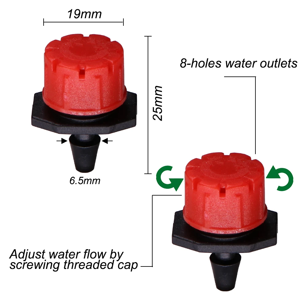 30-50PCS 1/4'' Adjustable 8 Holes Drip Nozzles Irrigation Watering Sprinkler Anti-Clogging Dripper Emitter Flower Beds Vegetable