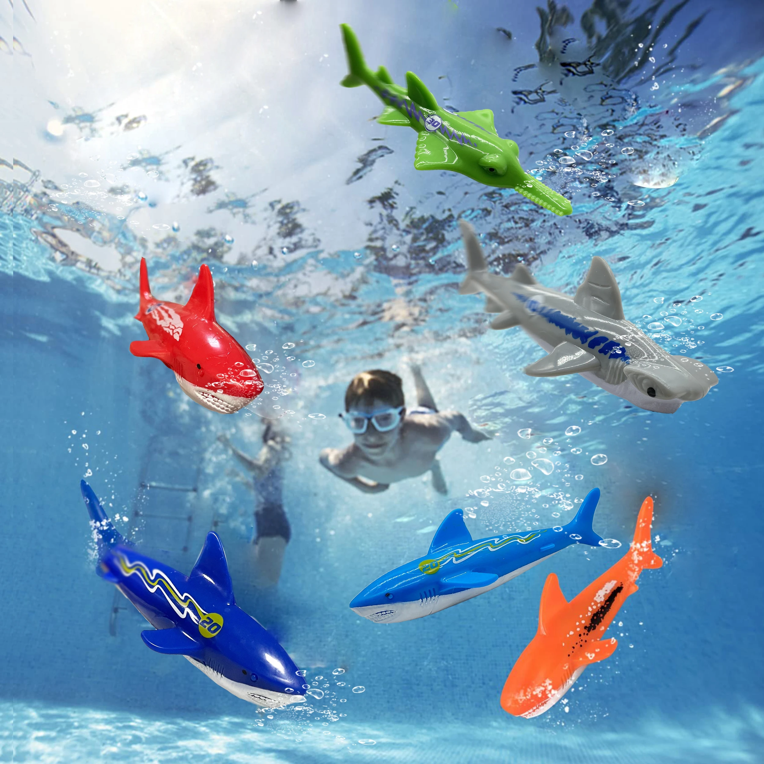 pool Diving Shark Set for Kids Summer Pool games Underwater Water Games Training Swimming Pool Gifts Set Toys For kids