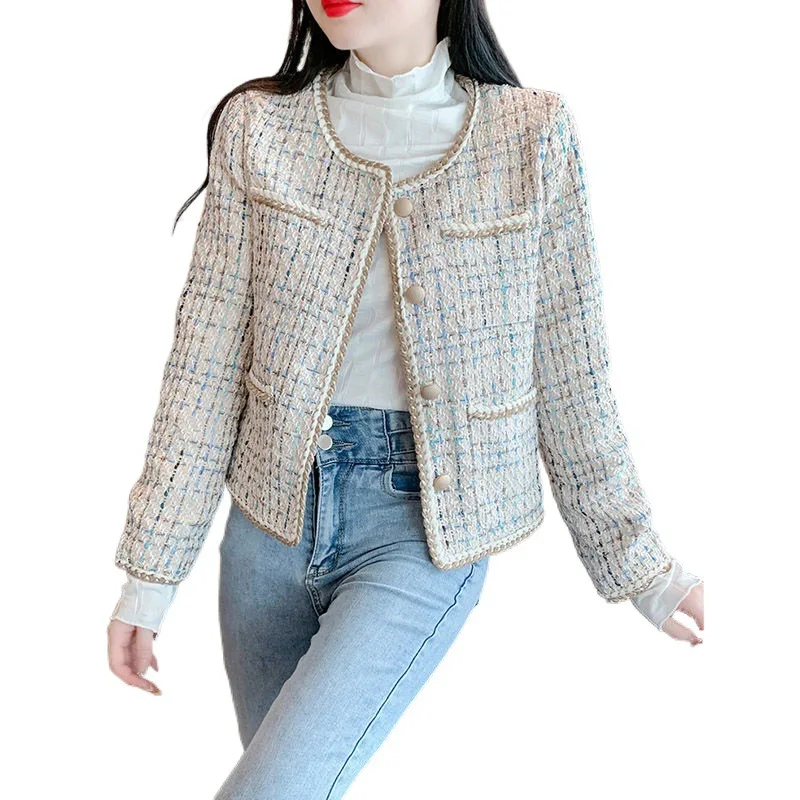 

Women's tweed jacket 2024 new autumn/winter woven small fragrant style temperament top