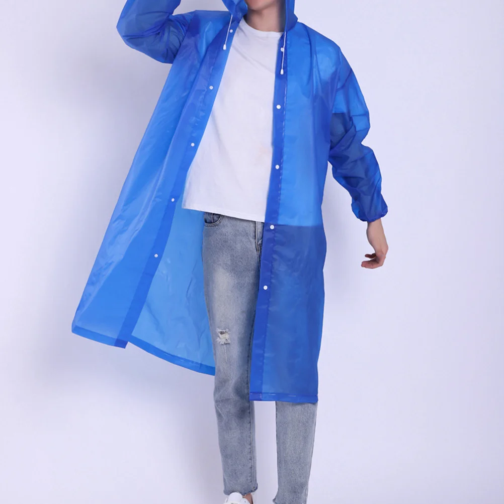 

Dark Blue Eva Reusable Adult Raincoat with Hood Sleeves Lightweight Waterproof Outdoor Poncho for Camping Hiking Travel