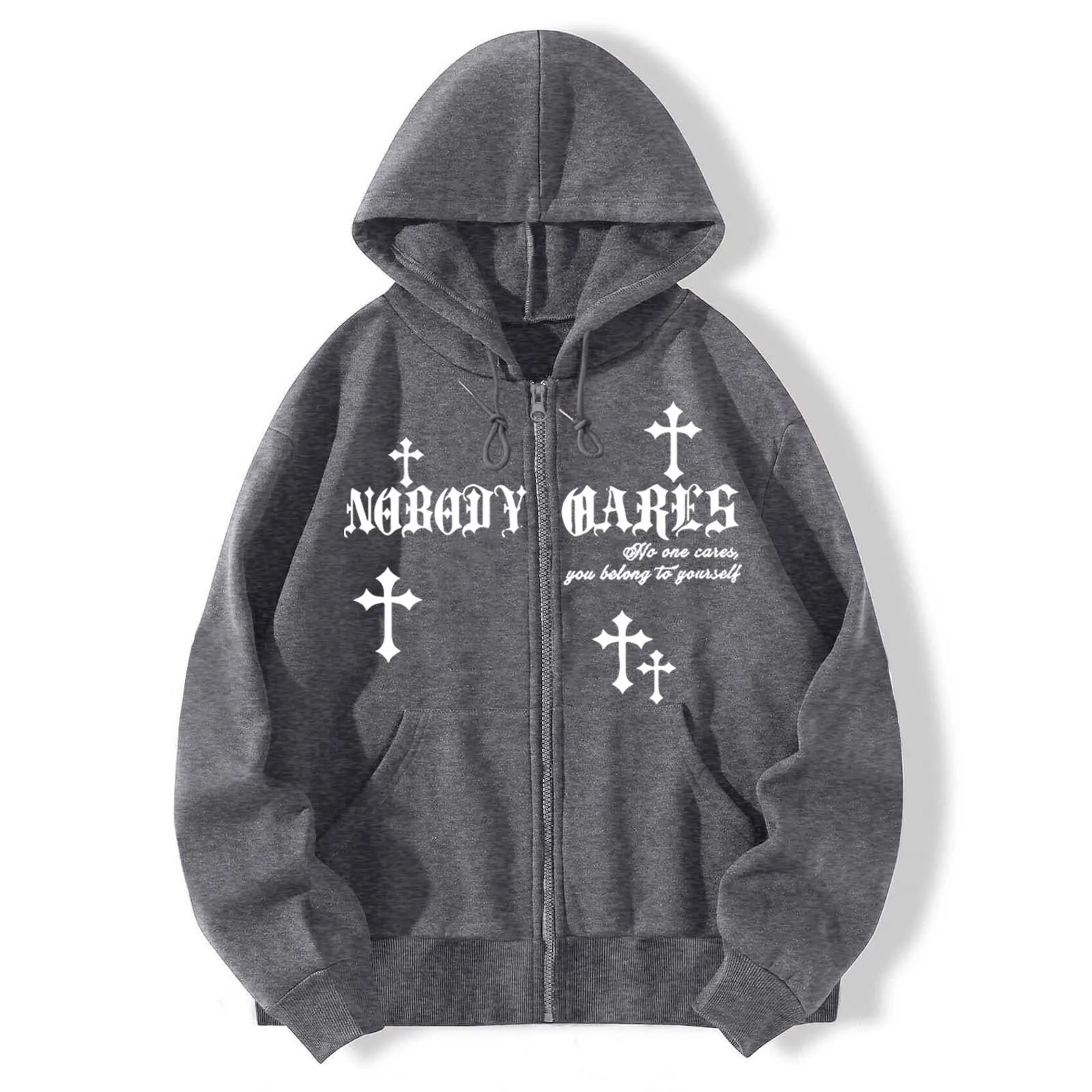 Men Y2K Fashion Hoodie Cross letter Gothic Print Zip Hoodie clothes Hoodies Goth Long Sleeve Sweatshirt Oversized Top