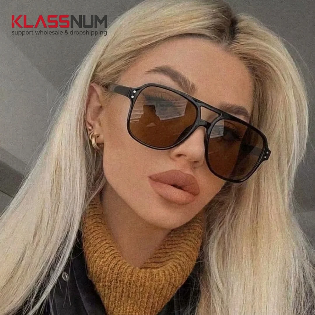 KLASSNUM Double Bridge Sunglasses Pc Frame Uv Protection Fashion Square Sun Glasses For Outdoor Driving Fishing Travel