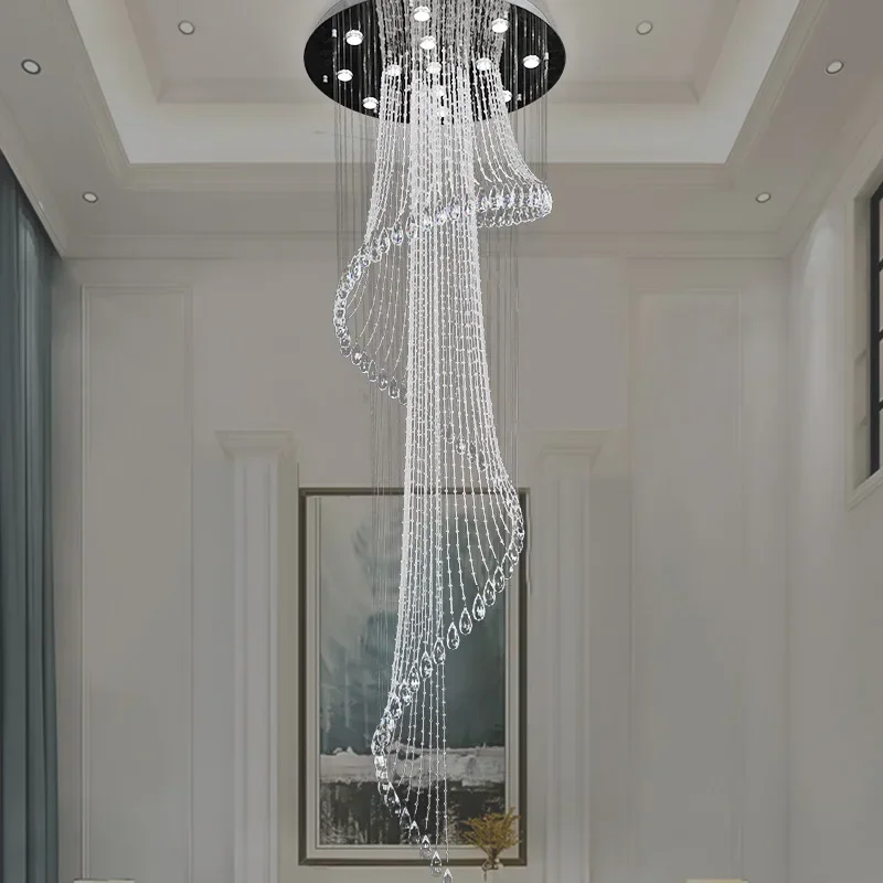 Modern Spiral Crystal Staircase Ceiling Chandelier Loft Theater Creative Villa Hall Long Hanging Lamp