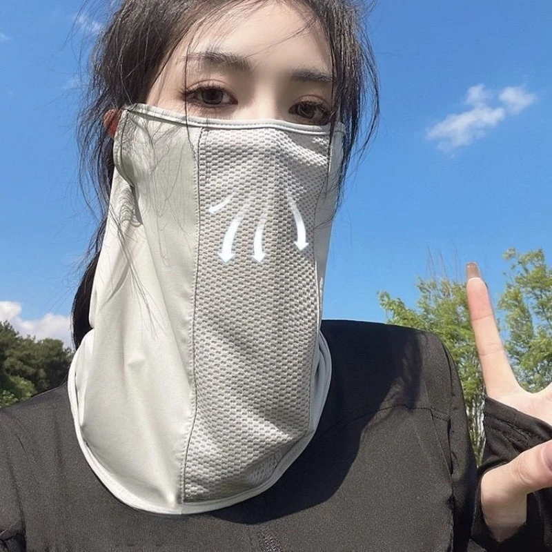 

Маска для защиты от УФ-излучения с креплением на уши, защита шеи, летняя сетчатая дышащая маска из ледяного шелка, полнолицевая маска для мужчин и женщин, спортивная.