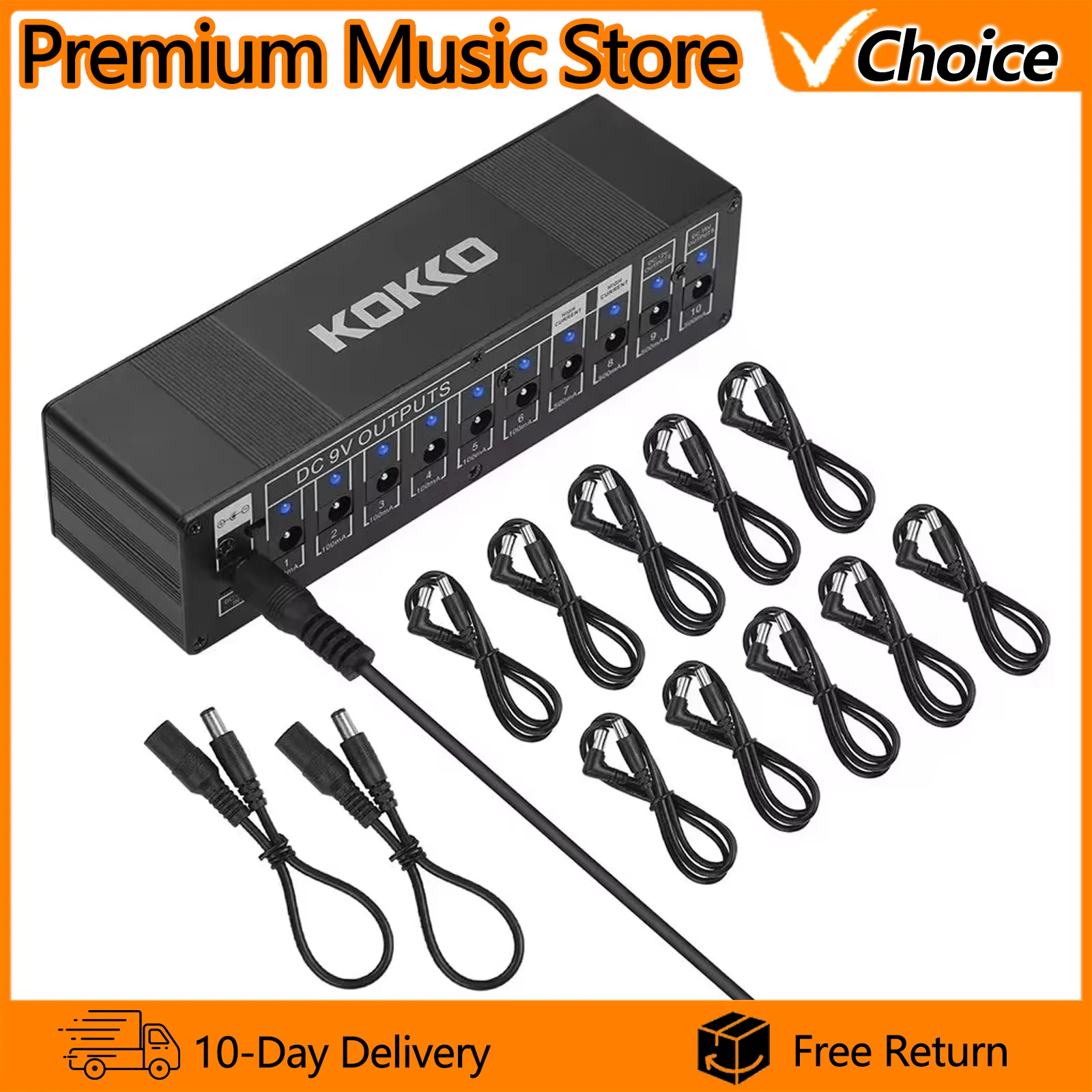 

KOKKO Guitar Pedal Power Supply 10 Channel Stabilized Voltage Independent Output Pedal Power Supply Guitar Parts Accessories