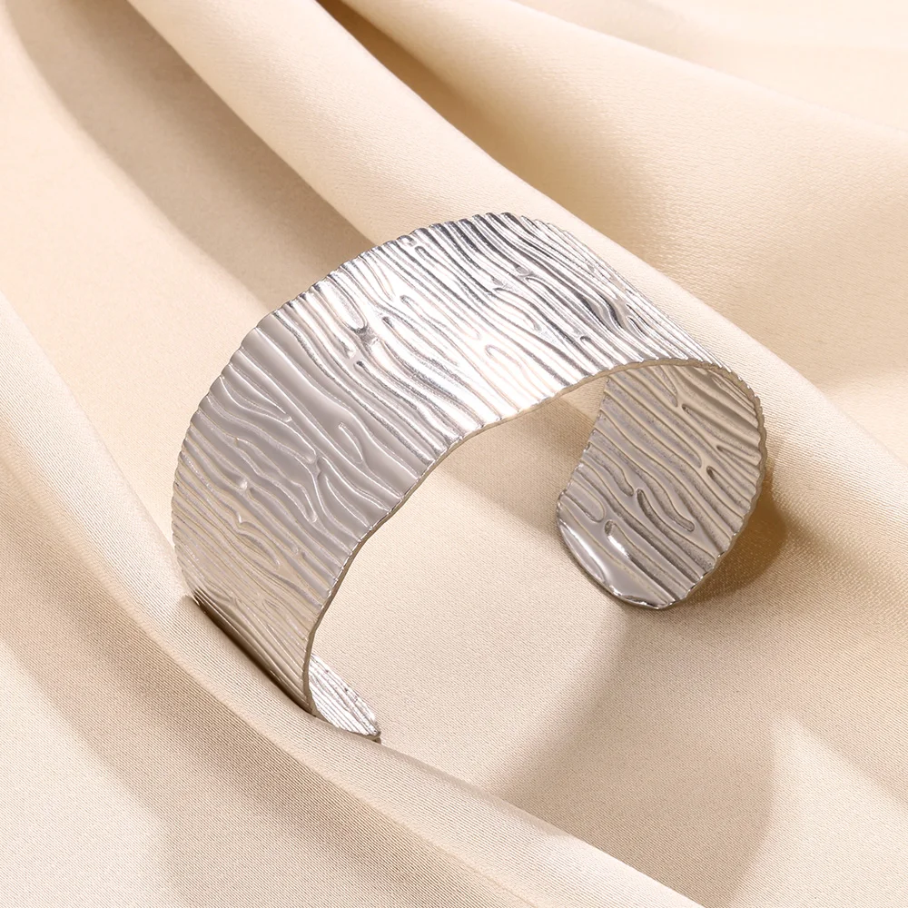 Stainless Steel Texture Wide Bracelets For Women Men Silver Color Bracelet Geometry Jewelry Punk Christmas Christmas Gift New In