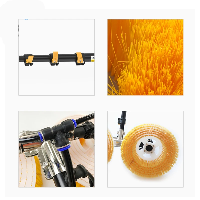 فرشاة تنظيف الألواح الكهروضوئية 5.5 متر 7.5 متر، فرشاة تنظيف اللوحة الكهروضوئية ذات الرأس المزدوج تلسكوبي، منظف الألواح الشمسية لـ Sol