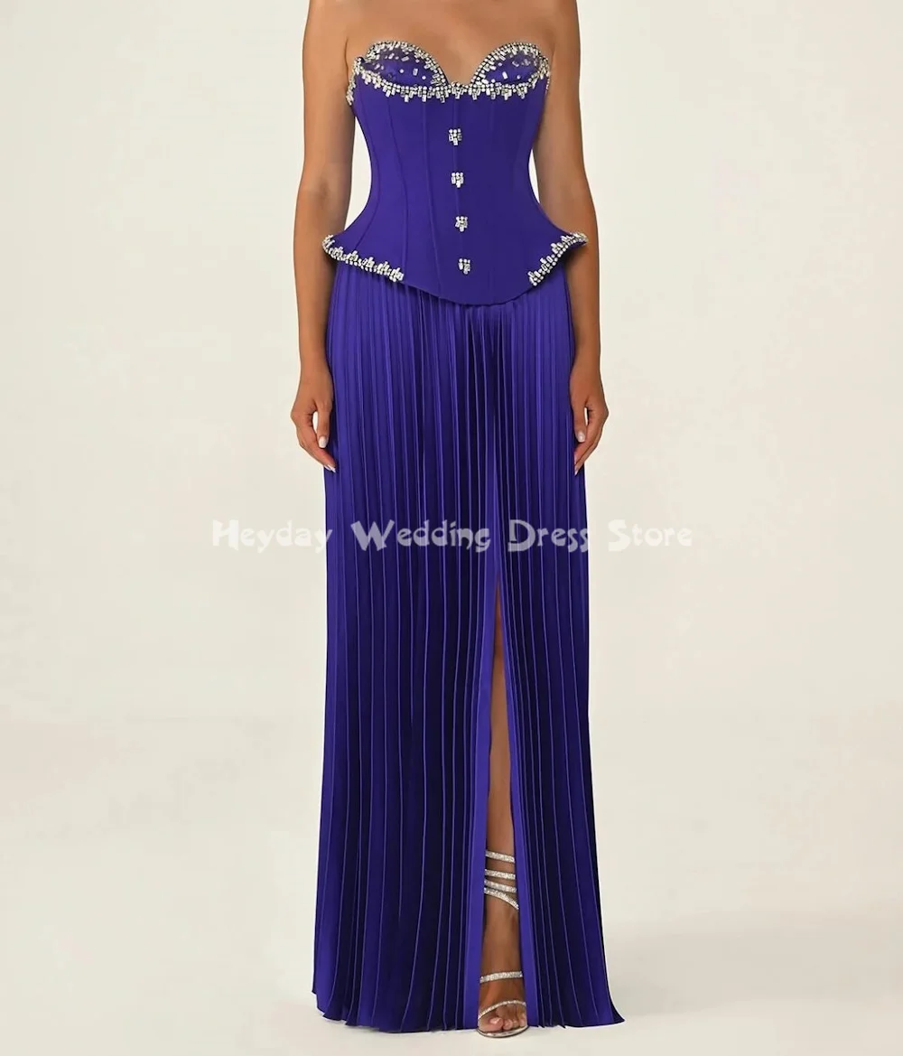 Heyday Damen-Abendkleider, trägerlos, mit Falten, Perlen, geteilte Säule, bodenlang, mit ärmellosen, formellen, eleganten Kleidern 2025