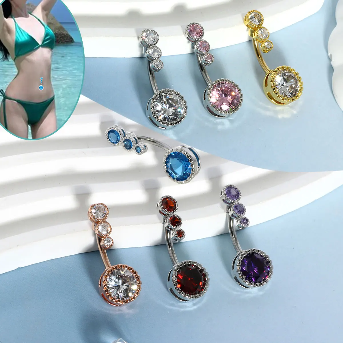 7 color choose stainless steel belly button rings crystal navel jewelry for women 14 gaugess belly button piercings wholesales