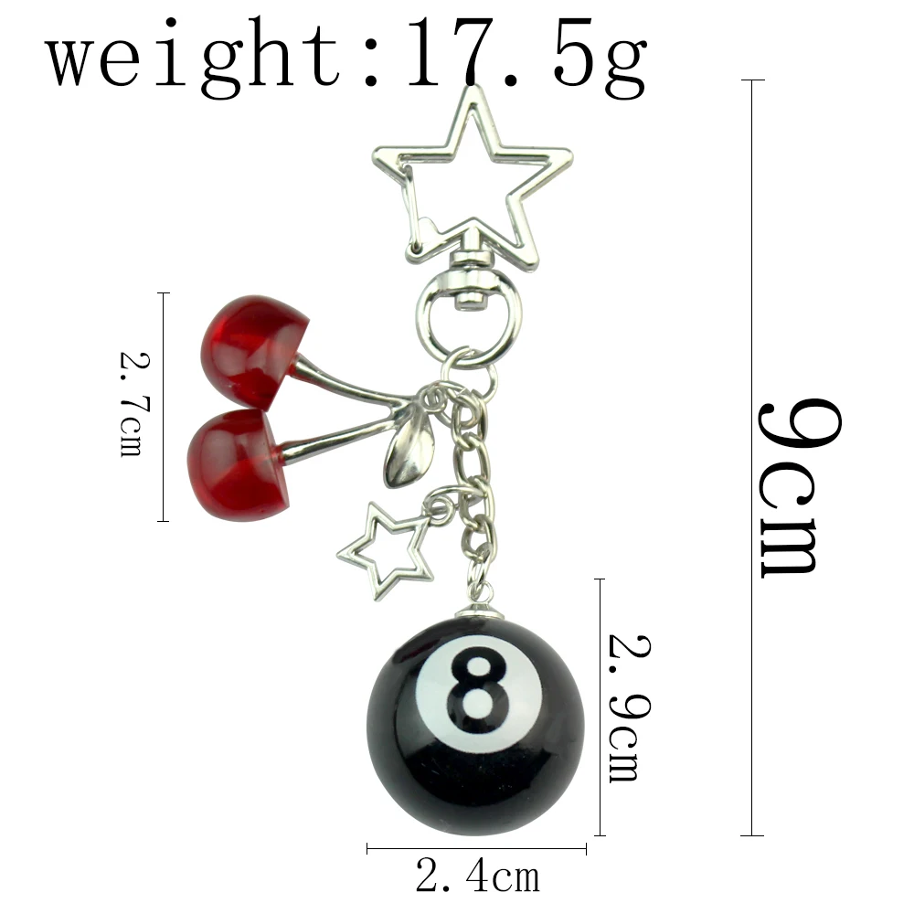 Fashion 8 Ball Fruit Cherry Dice Star Keychain Phone Accessories Y2K Handmade Creative 8 Ball Cherry Keychain Accessories