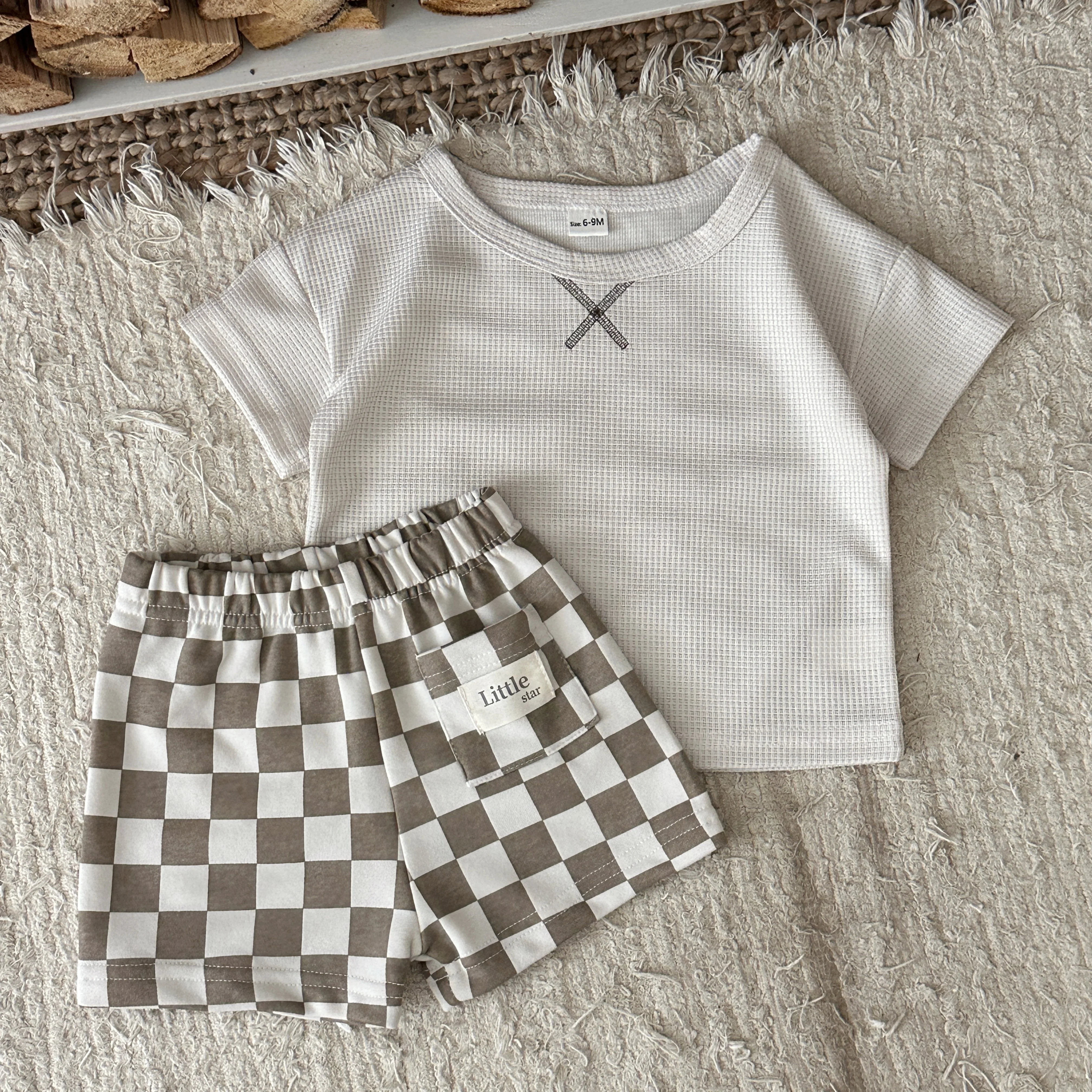 2PCS Infant Baby Boy Girl Clothes Set Apricot Short Sleeves T-shirt Shorts Summer Daily Casual Outfit Suitable for 0-3Y