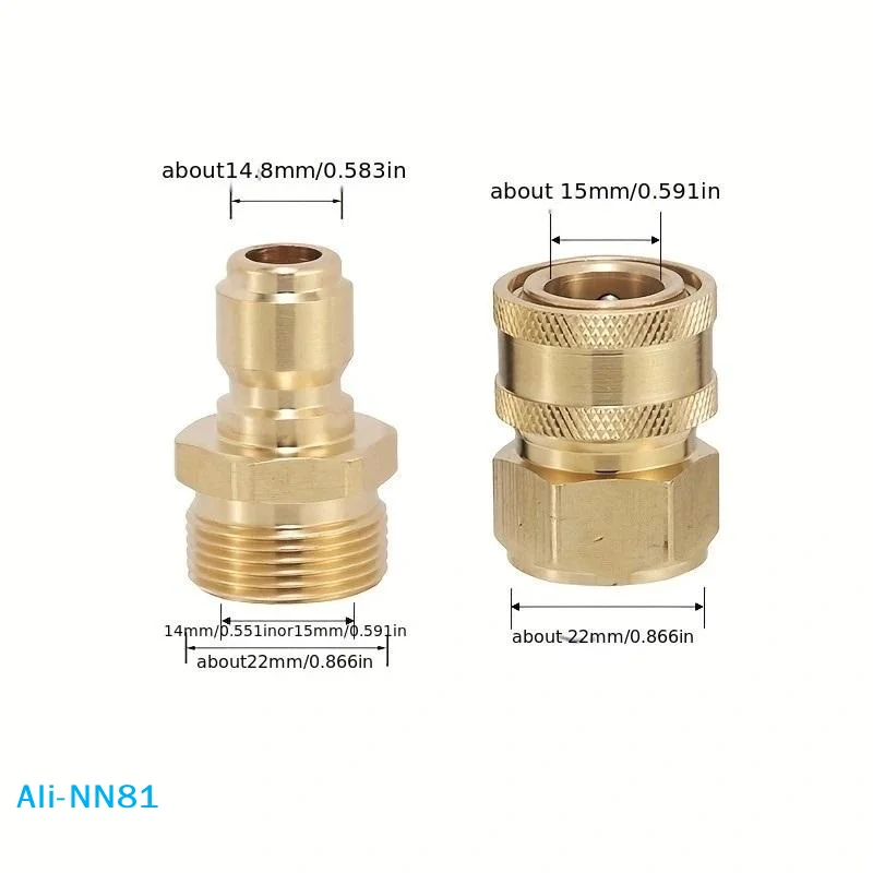 【N】Quick Plug Washer Brass Pressure Release Connector M22 15 Female 1/4 Male Pair Hose Inch Adapter Gar