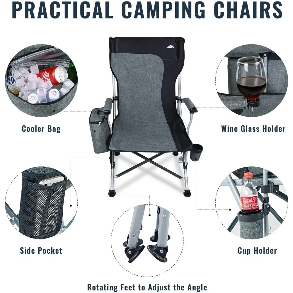 2 Pack Camping Chairs for Adults,Oversized Heavy Duty Folding Chair for Camping Outdoor Lawn Folding Chair with Side Pockets