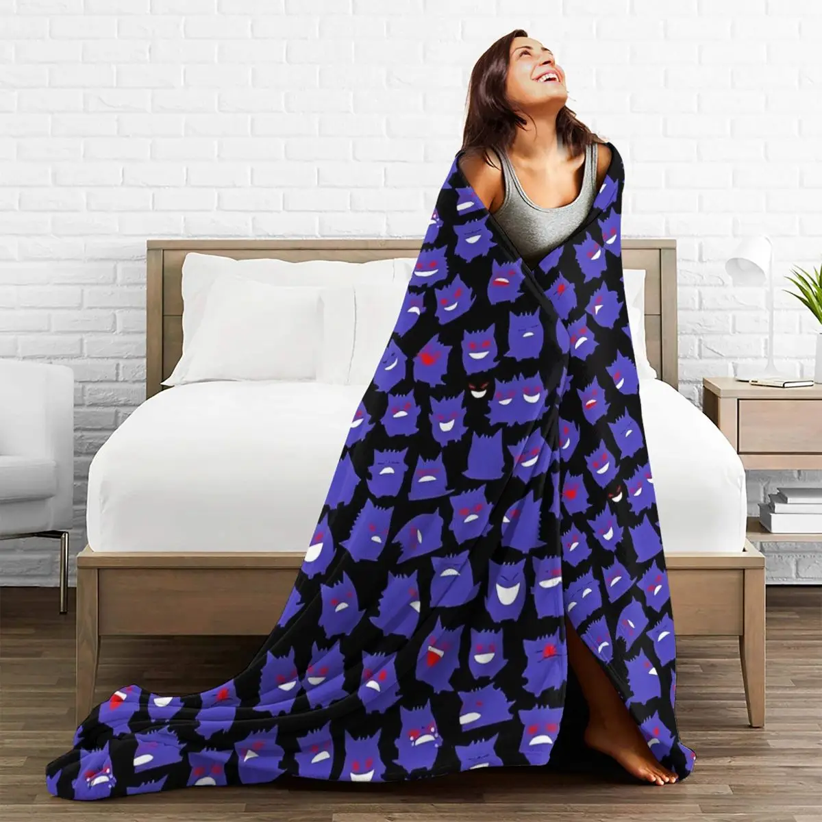 Pokemon Gengar Anime Warm Blanket Popular Game Decorative Plush Throw Blanket Living Room Flannel Bedspread Sofa Bed Cover