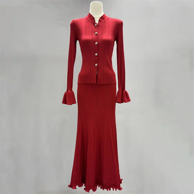 

Women's skirt 2025 Winter new elastic knitted slim fit long skirt Low waist slim fit fishtail skirt Casual women's half skirt