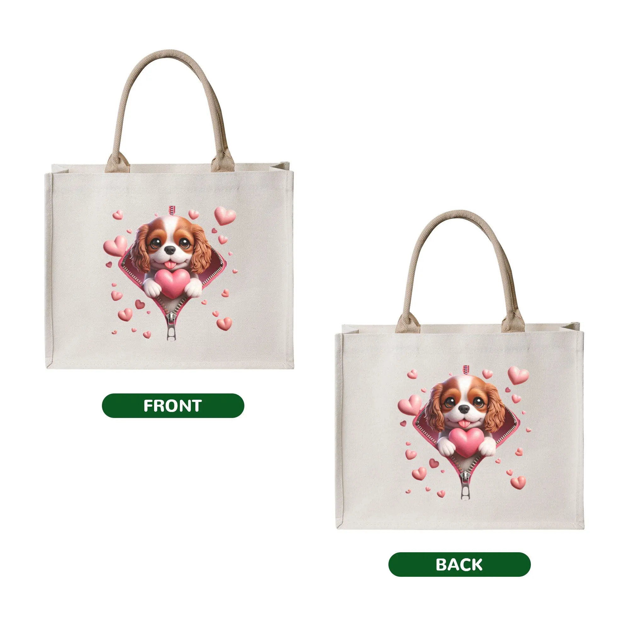 Dog The Cavalier King Charles Spaniel  Groceries Shopping Bag Shopper Shoulder Tote Bags Big Capacity Portable Puppy  Handbag