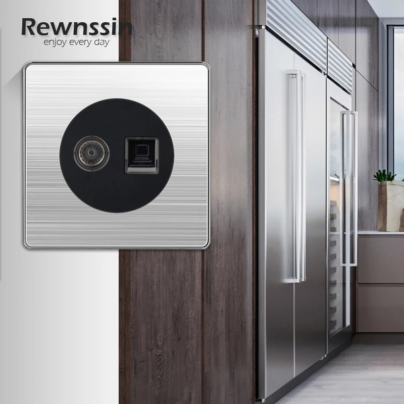 Household Light Switch 1 2 3 4 Gang 1-2 way ON/OFF Stainless Steel Metal Panel Wall Power Socket Cable TV RJ45 Internet Socket