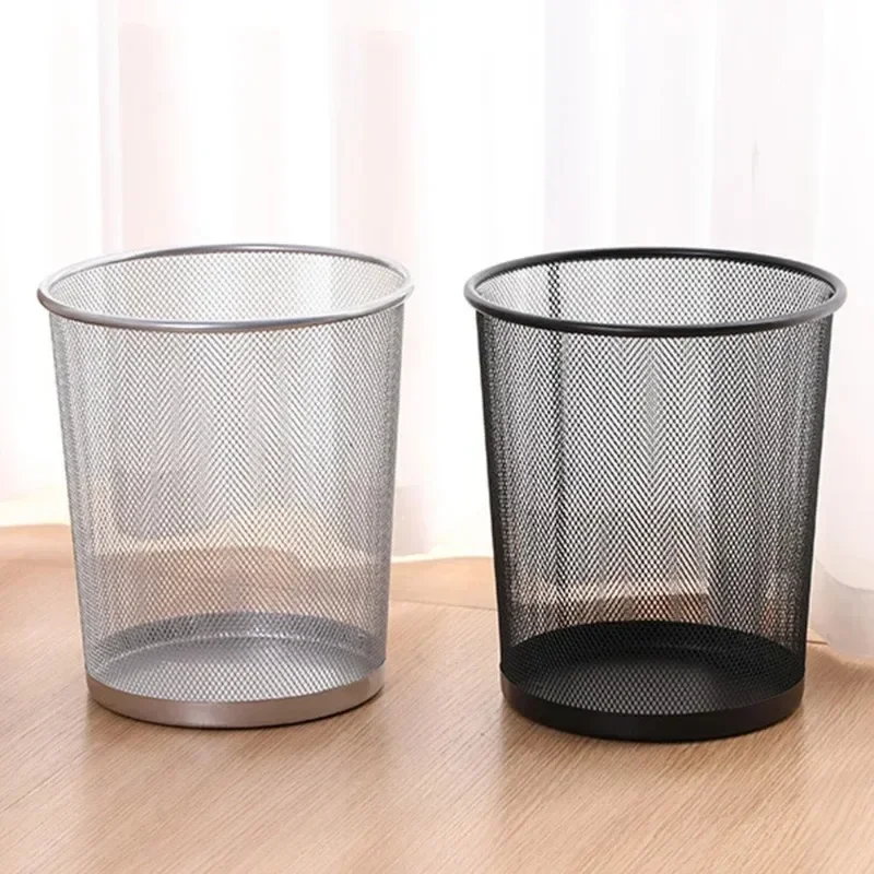 Black/Silver Metal Mesh Paper Trash Can Simple Dustbin Wastebasket Household Cleaning Tools For Home Office Recycling Waste Bins