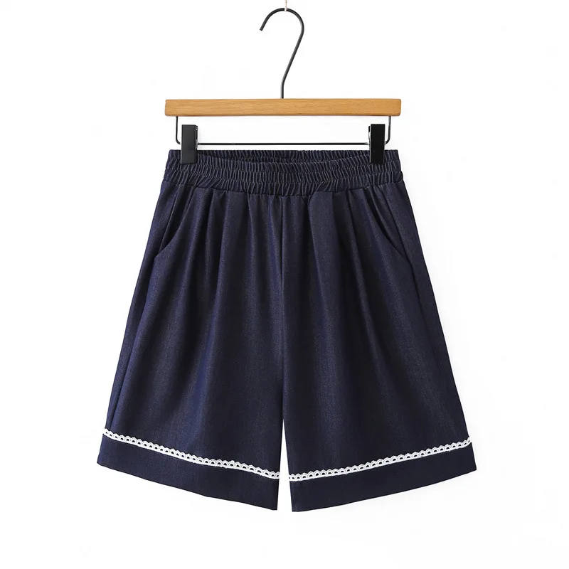 

Women Lyocell Denim Shorts High Waist Stretch Waist Wide Leg Capri Pants Cool Summer Plus Size 8619