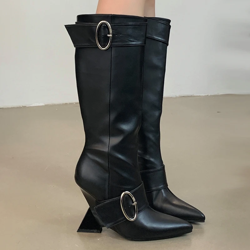 

Black Knee High Boots Women Pointed Toe Fall Shoes Brown Strange Heel Long Winter Boots Designer Botas Mujer 2024 Tendencia