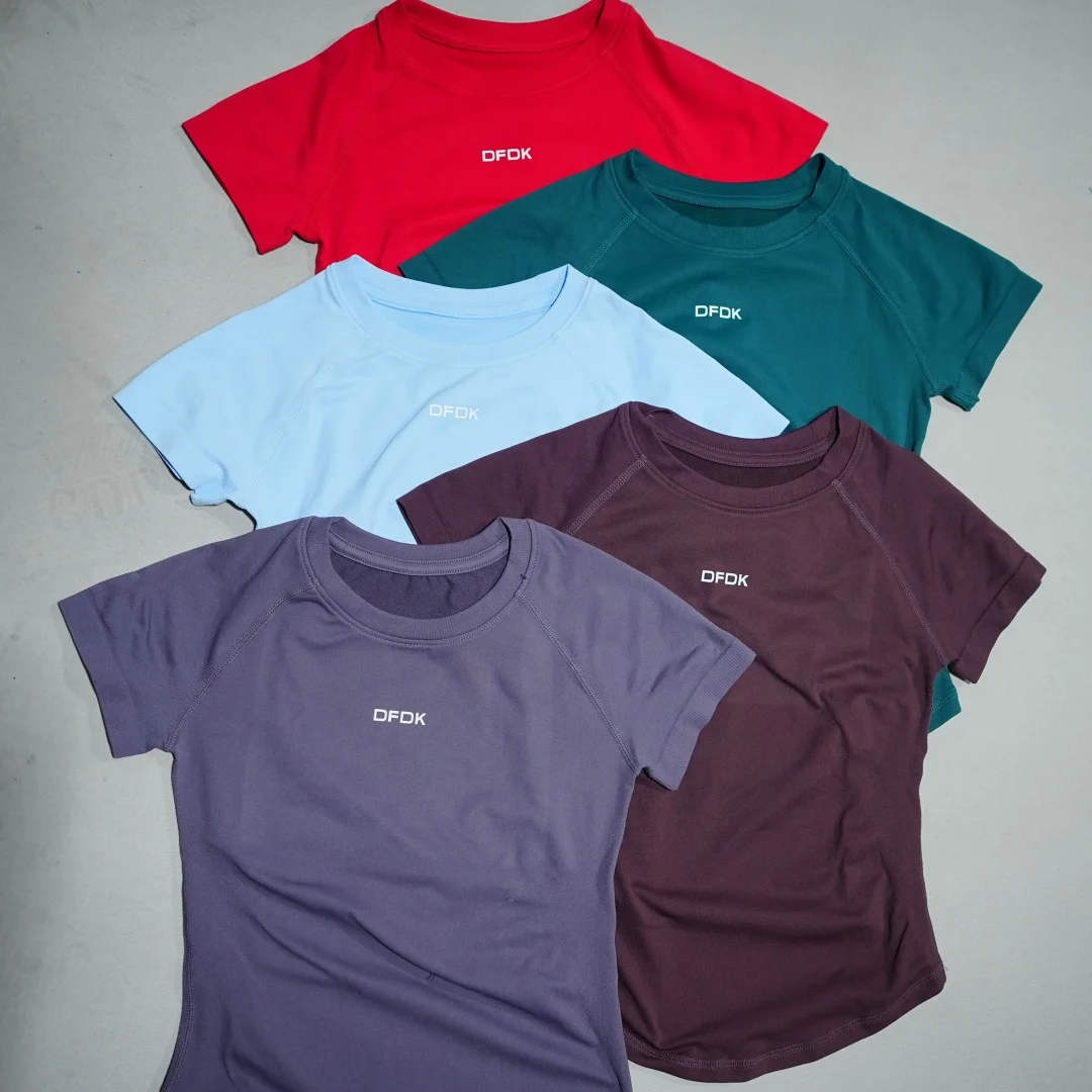 FDK New Arrival Women Elastic Sports Top Short Sleeve Round Neck Quick Dry Anti Sweat Soft Breathable Gym Yoga Athletic Blouse