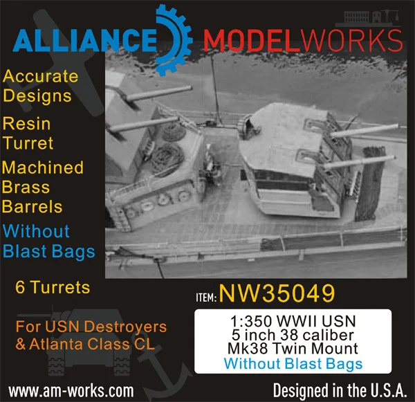 AM-WORKS NW35049 1/350 WWII USN 5 inch 38 Caliber Mk38 Twin Mount wo/Blast Bags - Upgrade Detail Set