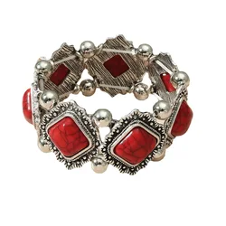 Women Fashion Vintage Ethnic Style Personalized Retro Bracelet Alloy Turquoise Elastic Women Handicraft Bracelet Accessories gif