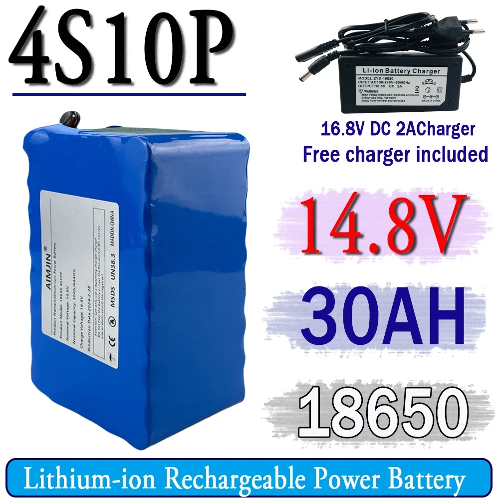 

18650 4S10P 14.8V 30Ah 444Wh Lithium-ion Power Battery withBMS for Inverter Smart Robot High-power Equipment Etc+16.8V charger