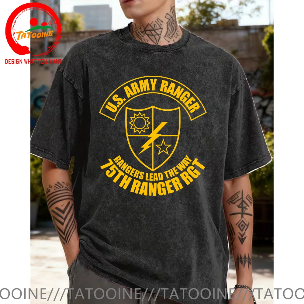 

Vintage Washed Cotton T-Shirt US Army 75th Ranger RGT Airborne T Shirt Men Fashion Trendy Casual Clothing tshirt Street Shirt