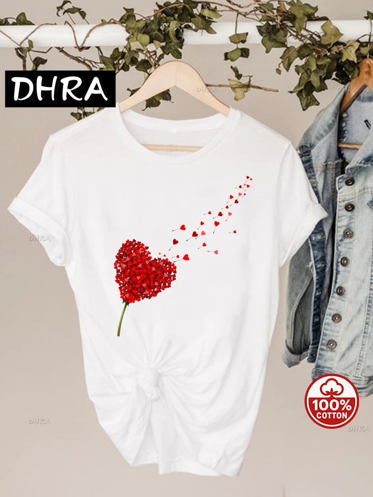 ألوان مائية الحب القلب الحلو موضة قصيرة الأكمام طباعة تي شيرت ملابس الصيف أعلى الجرافيك تي شيرت ملابس حريمي الحد الأدنى #3