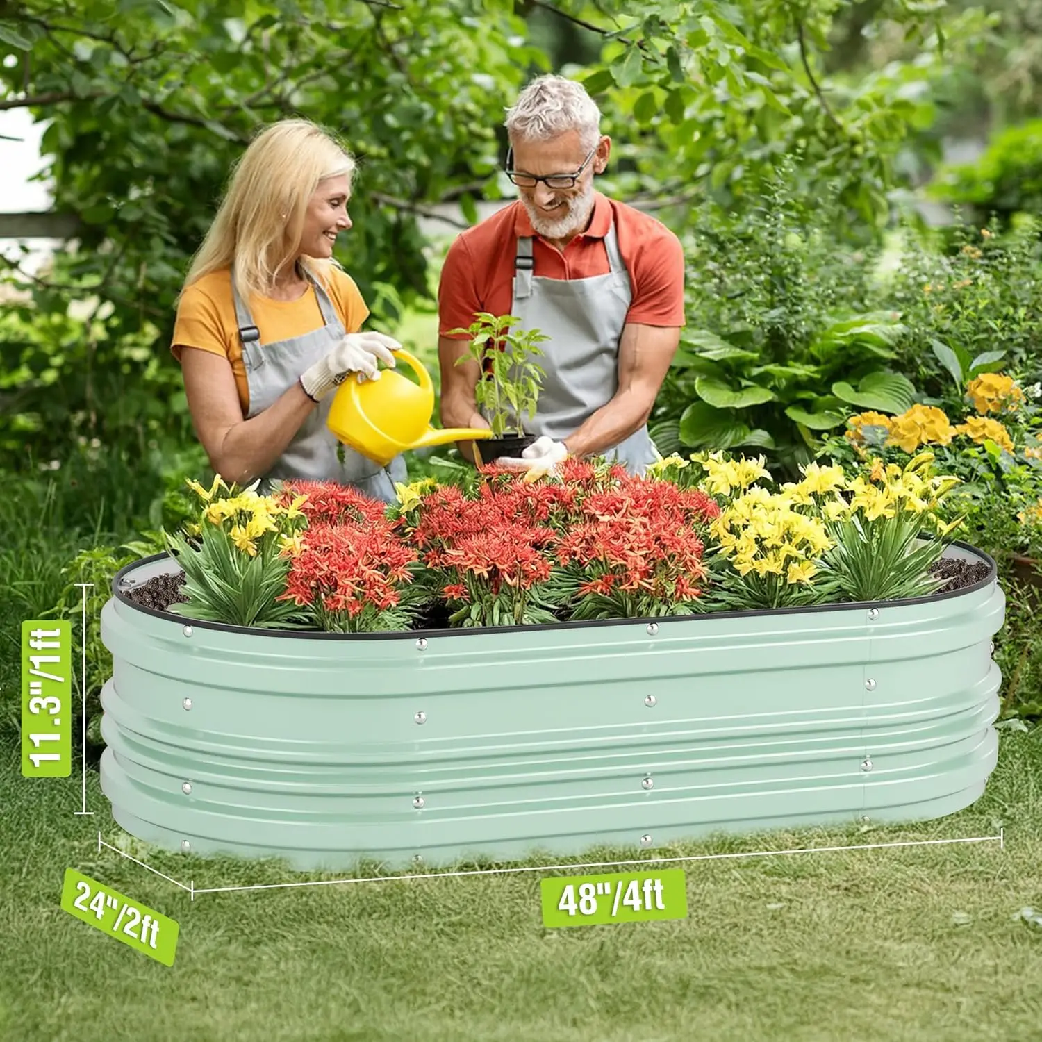 2PK 4x2x1ft Galvanized Raised Garden Bed Set, Rust & Corrosion Protection, Easy Assembly, Safe Edge, Ideal for Vegetables & Flowers, Light Green