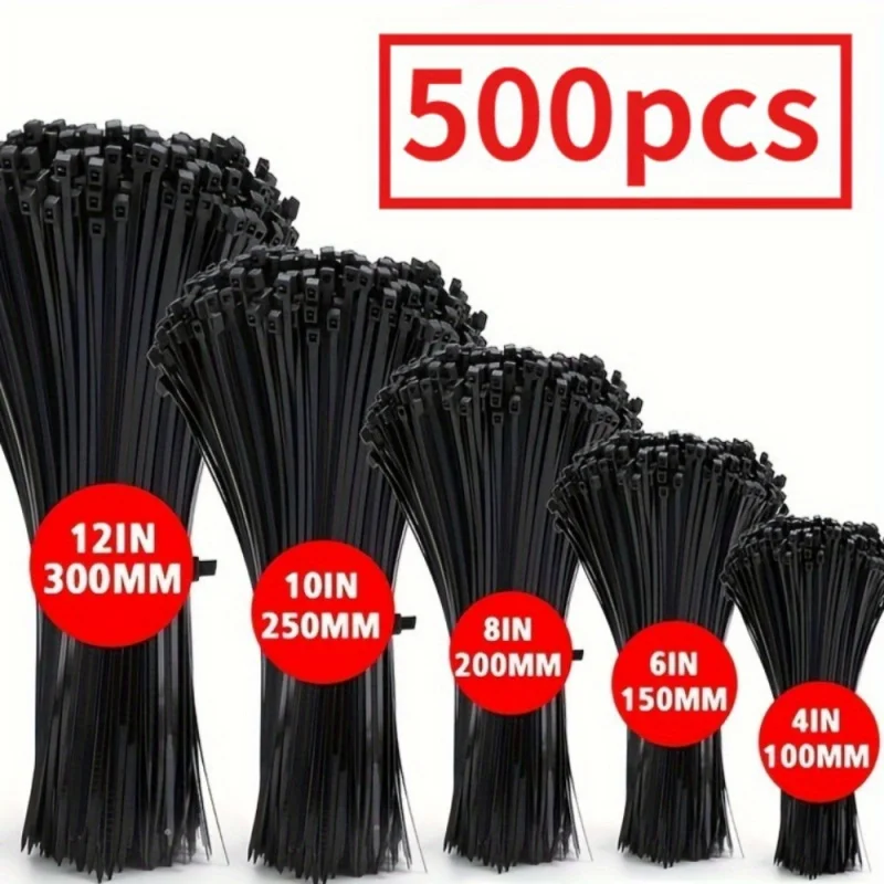 

500-Pack Heavy-Duty Self-Locking Cable Ties | Adjustable, Waterproof, Anti-Slip, Scratch & Bend Resistant for Indoor/Outdoor