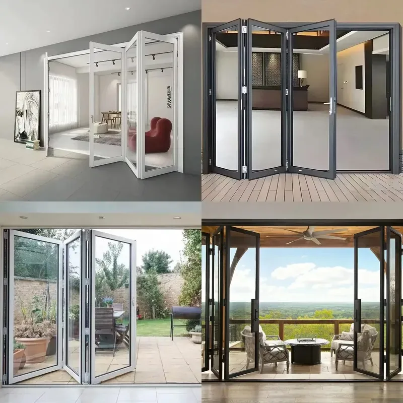 Design modern style double folding door, wavy glass door, foldable glass partiti