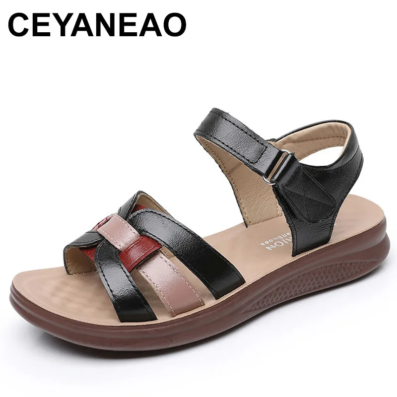 

Leather Mom Sandals Breathable Lightweight Wear-resistant Summer Soft Bottom Women's Flip Flops Comfortable Shoes