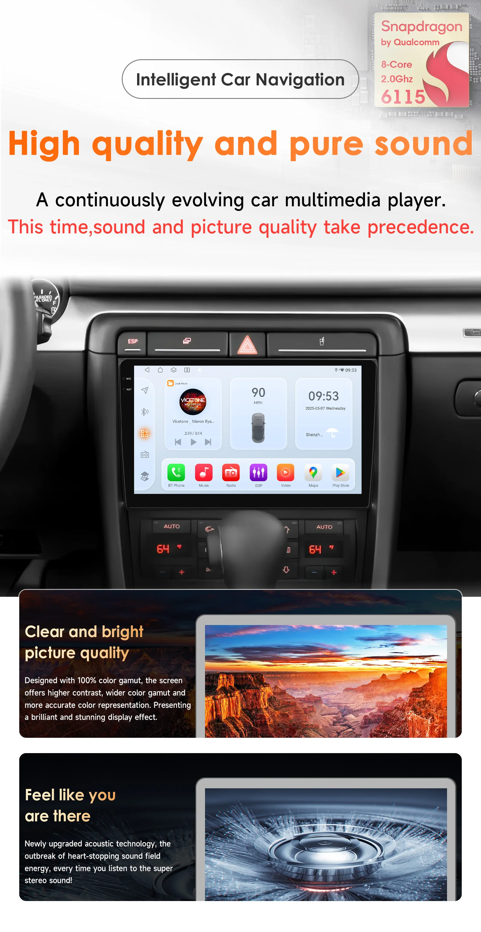 Hizpo 9 "Android 14 Für Audi A4 2000-2009 S4 B6 B7 RS4 Sitz Exeo RS4 Auto Radio multimedia Video Player Navigation 360 Kamera RDS – Detail 3