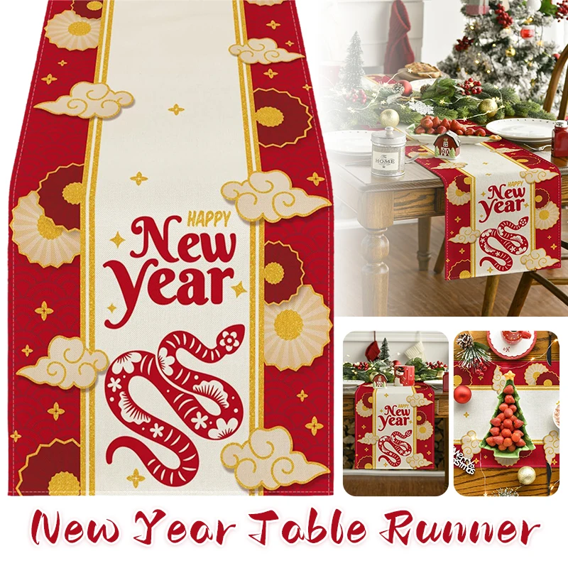 2025 Snake Year Limited Edition Chinese New Year Table Banner - Auspicious Snake and Wealth New Year's Day Decorations for Home