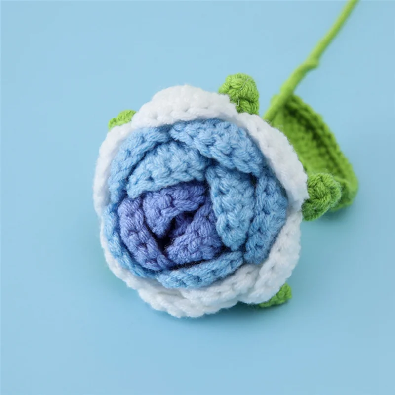 زهور صناعية محبوكة يدويًا، زينة باقة كروشيه محبوكة، ديكور طاولة هدية العيد