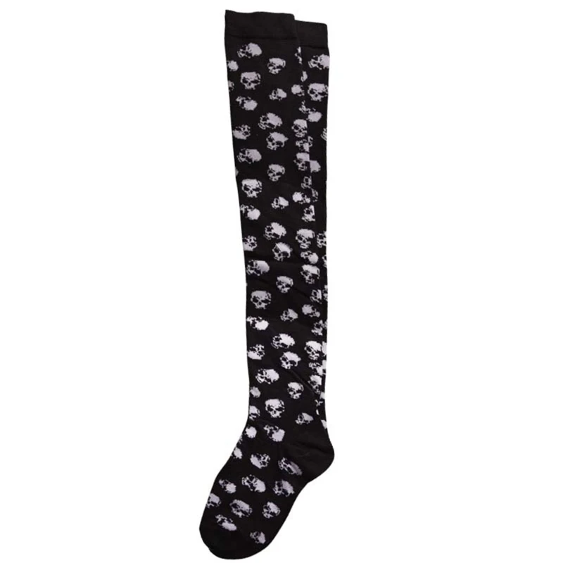 Women Halloween Thigh High Long Stockings Gothic Skull Print Over Knee Socks