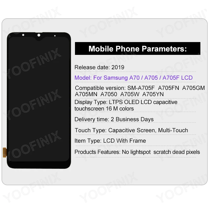 AMOLED For Samsung Galaxy A70 LCD Display Touch Screen Digitizer For Samsung A705 A705FN SM-A705F SM-A705 LCD Replacement Parts