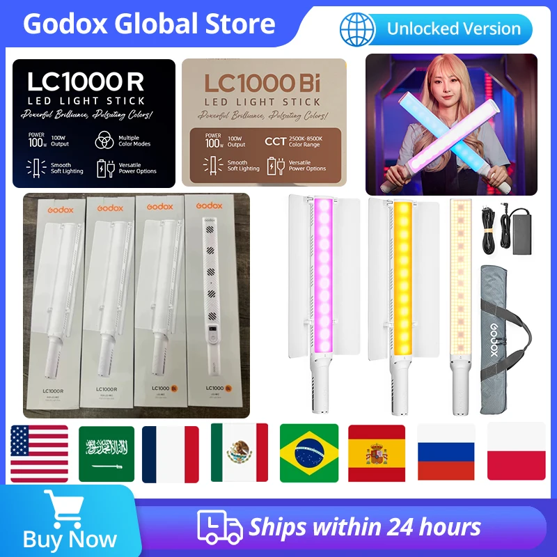 Godox 100w LED Light Stick LC1000BI LC1000R Tweekleurig 2500K-8500K RGB LED Video Light App Controle voor Fotostudio Video-opnamen