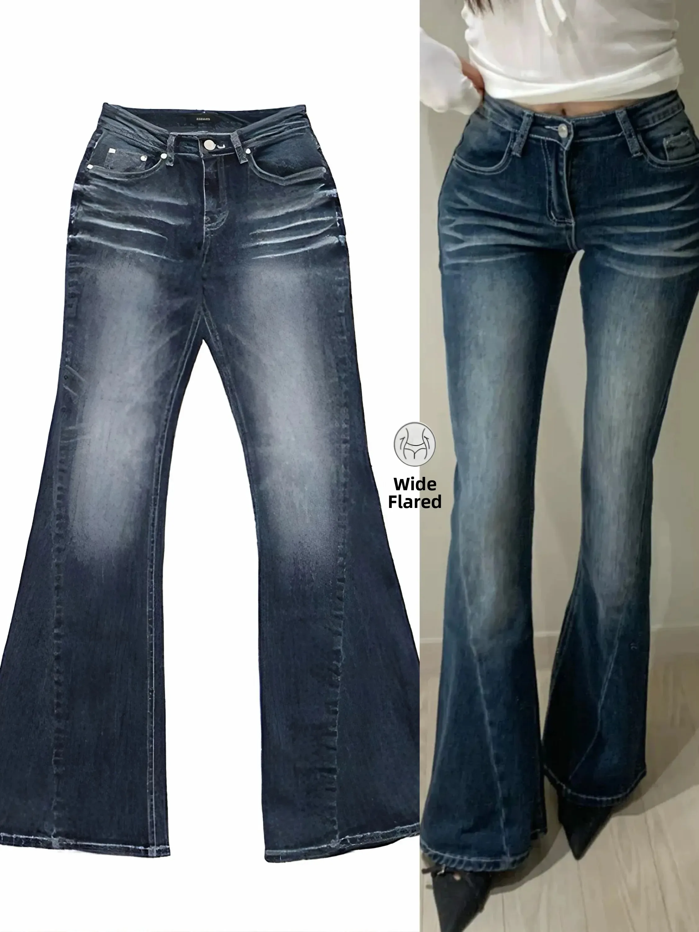 

Low Waist Slim Fit Korean Style Bell Bottoms Women's Jeans with Hip Pad High Cotton Elasticity Spring Season Ladies Fashion