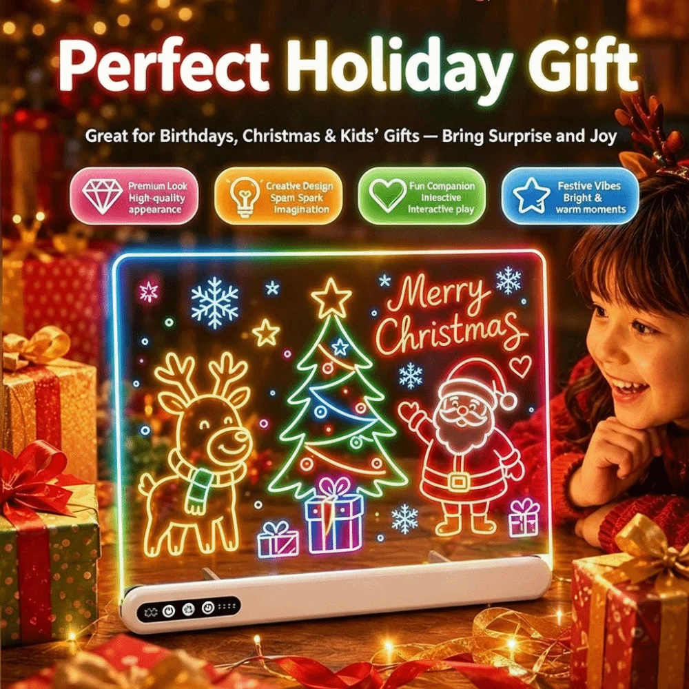Glow Rechargeable LED Drawing Board Built-in Stand Erasable Acrylic Neon Board Light Up Drawing Pad No Mess Art