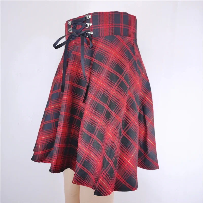 Red Checkered Women's Gothic Skirt Women Pleated Plaid Skirts Spring Autumn Girl Hip Hop Female Punk Goth Mini Skirt Clubwear