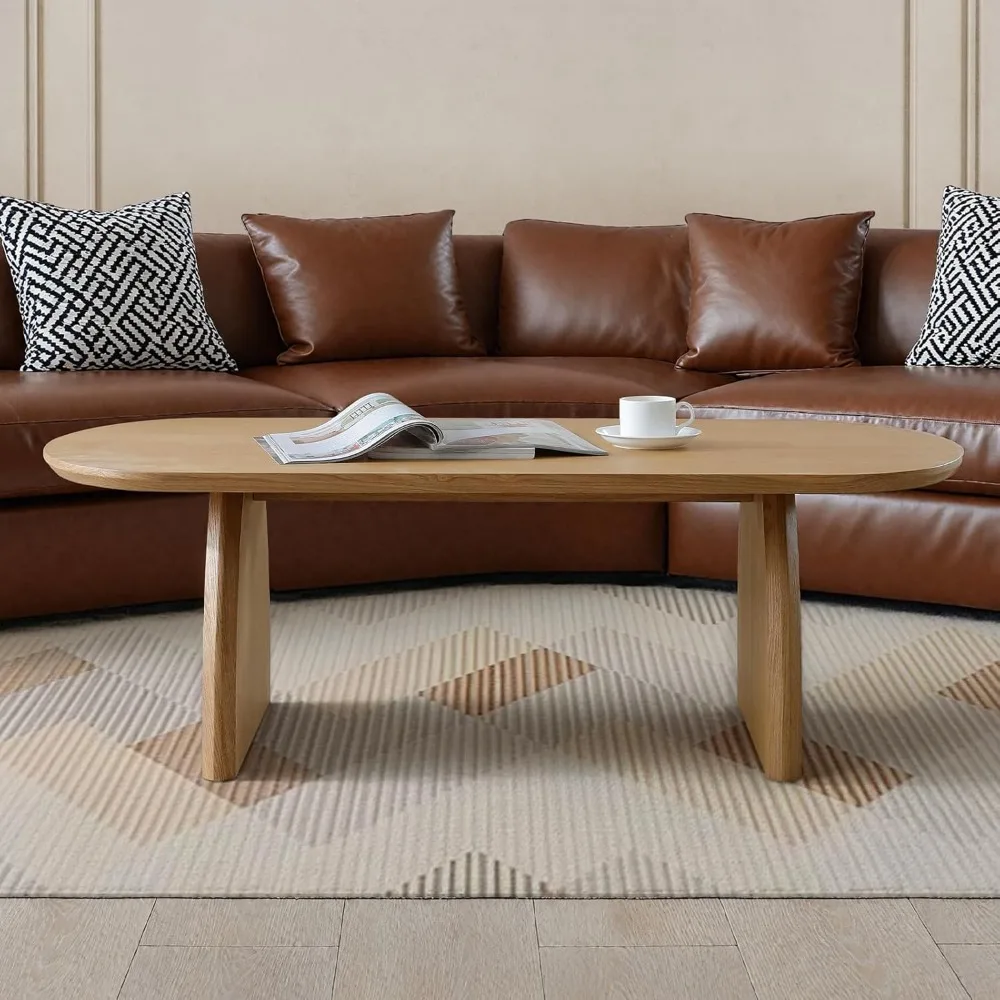 طاولة قهوة خشبية بيضاوية، 47 تصميمًا بسيطًا، قطعة مركزية منحنية حديثة، طاولة جانبية منخفضة لغرفة المعيشة